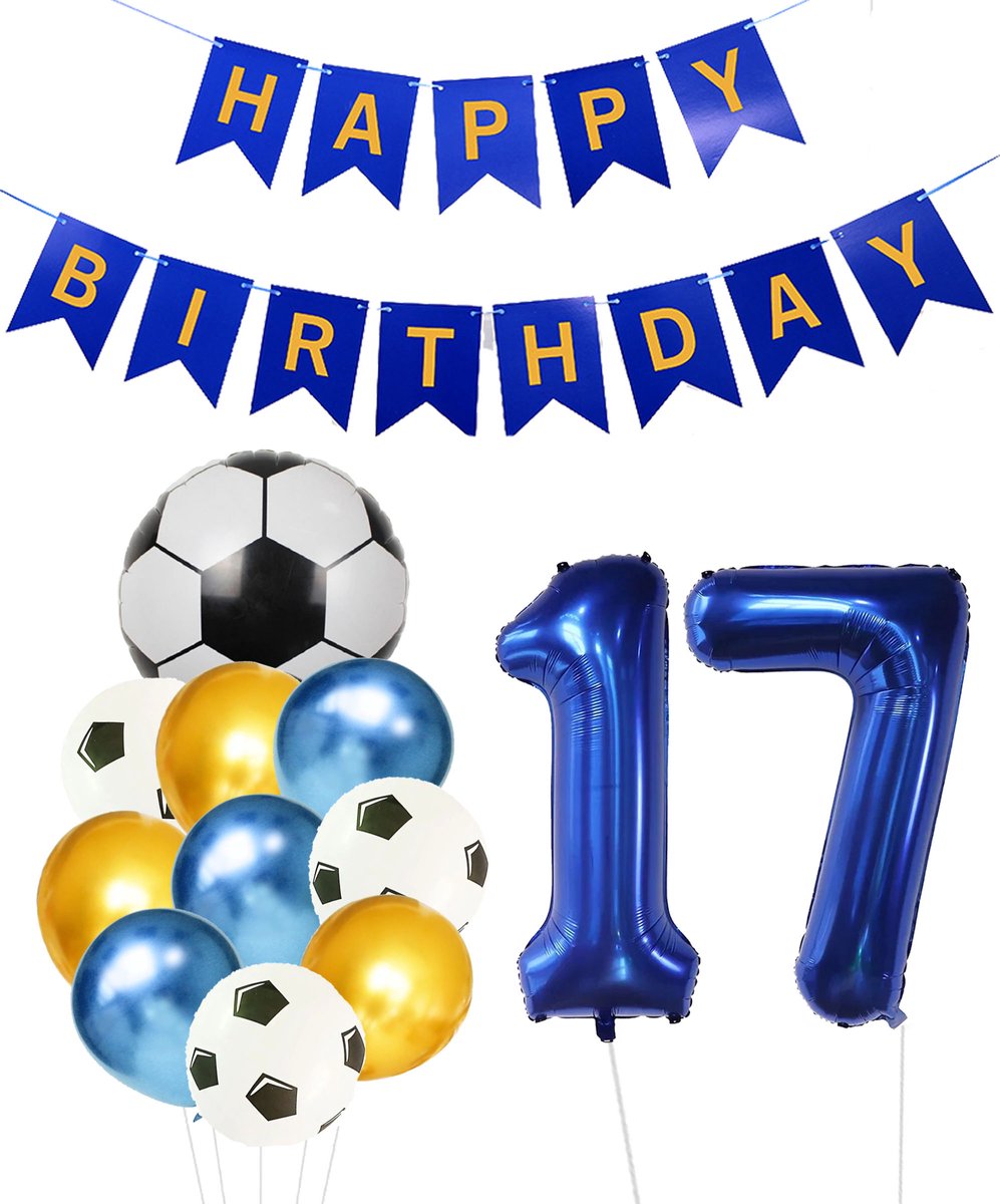 Cijfer Ballon 17 | Snoes Champions Voetbal Plus - Ballonnen Pakket | Blauw en Goud